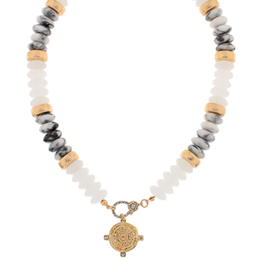 Pave Coin Color Stone Beaded Necklace 122$